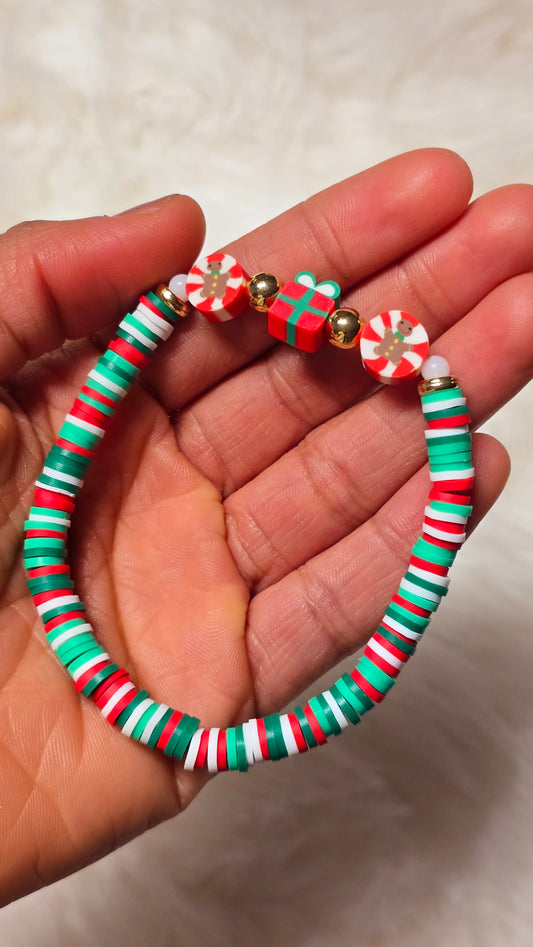 Christmas Mint Swirl Clay Beaded Bracelet|Christmas gift|jewelry
