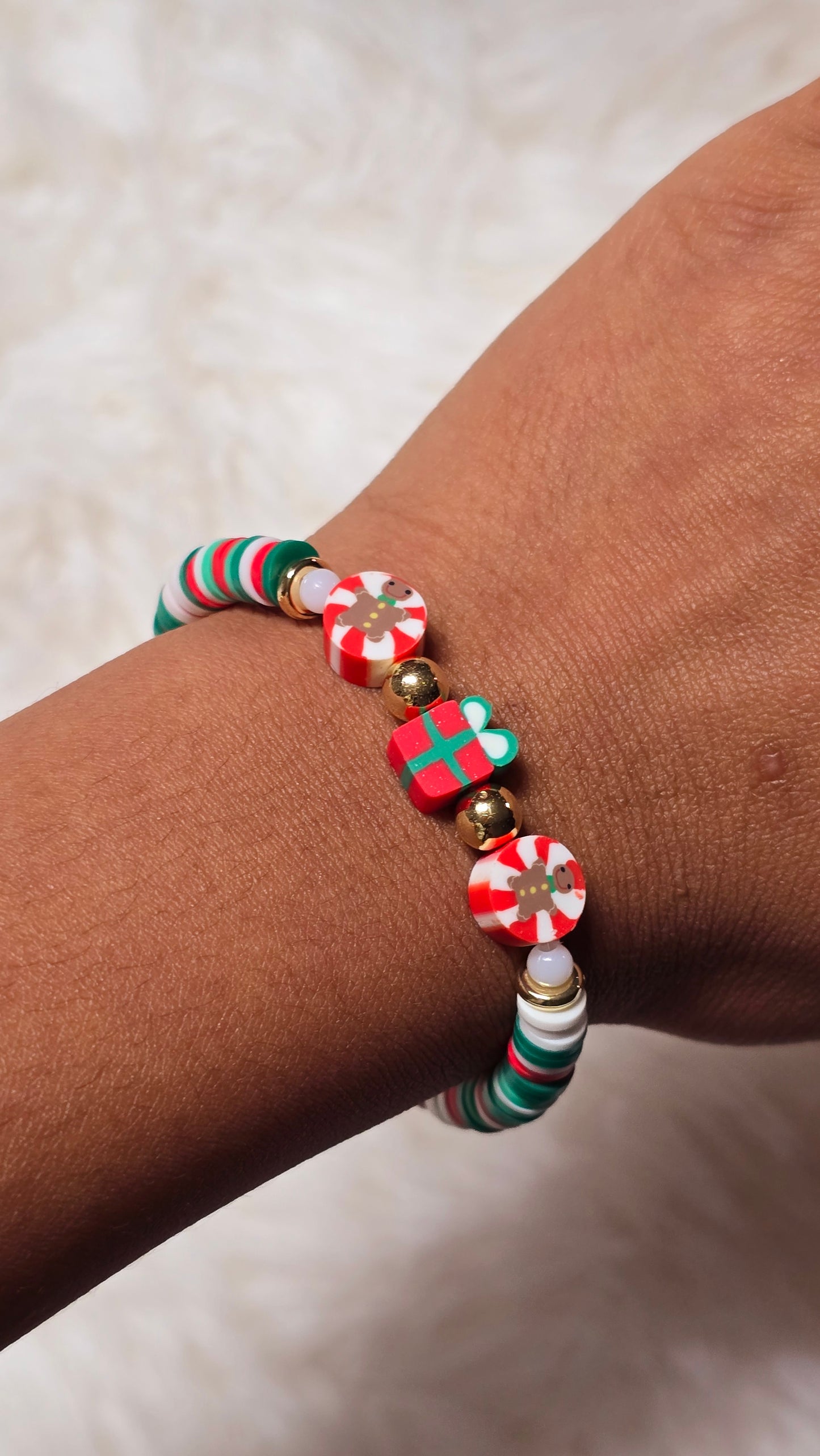 Christmas Mint Swirl Clay Beaded Bracelet|Christmas gift|jewelry