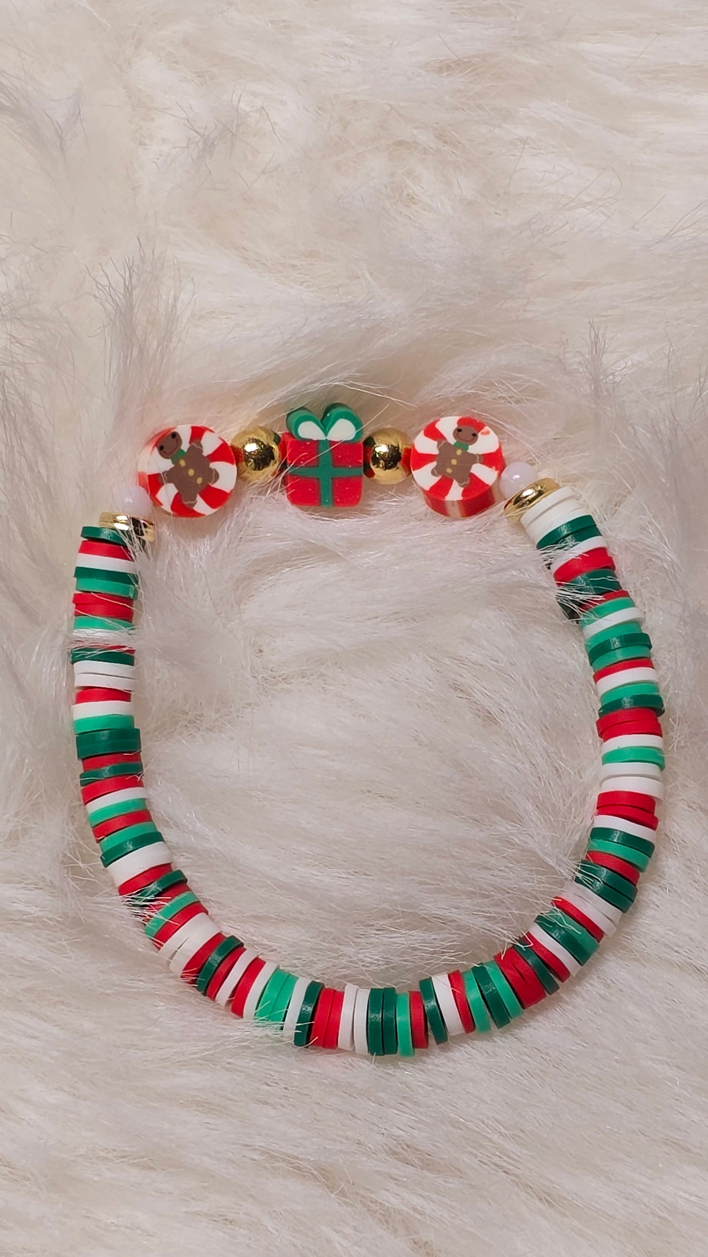 Christmas Mint Swirl Clay Beaded Bracelet|Christmas gift|jewelry