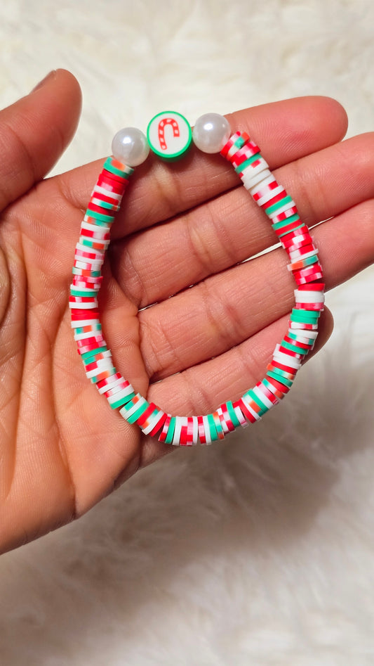 Candy cane land🍬 clay beaded bracelet | Christmas gift | jewelry