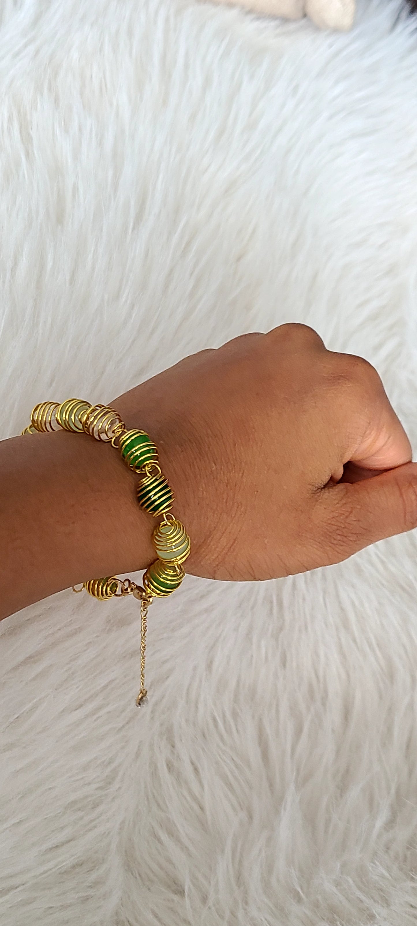 Golden Aura Wire-Wrapped Beaded Bracelet
