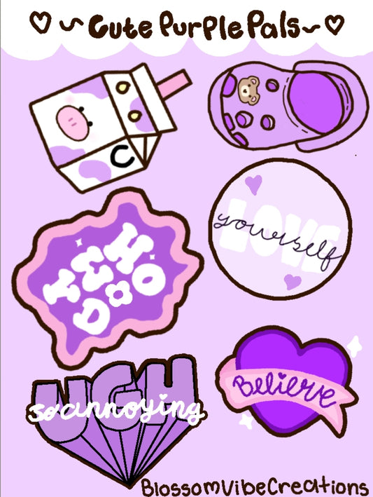 Cute purple pals sticker sheet