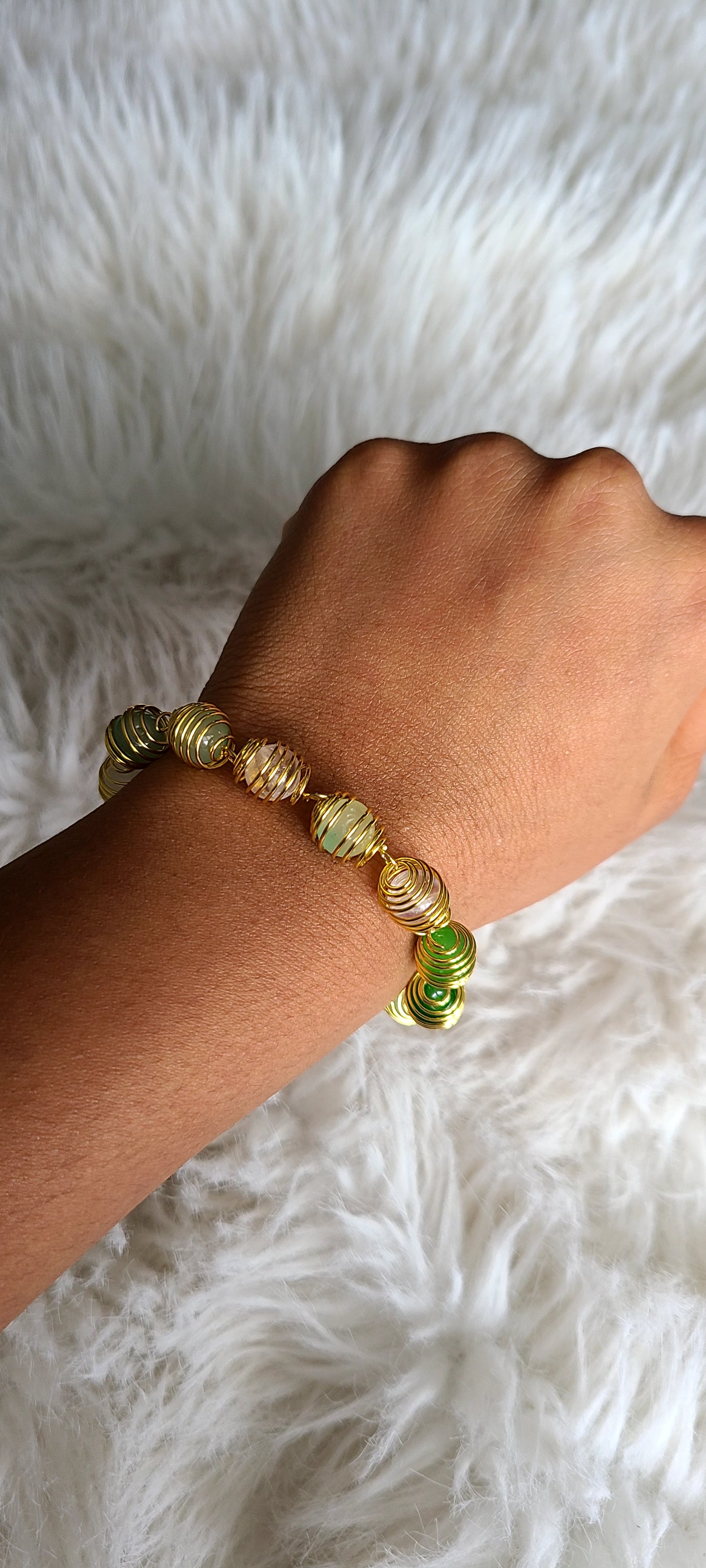 Golden Aura Wire-Wrapped Beaded Bracelet