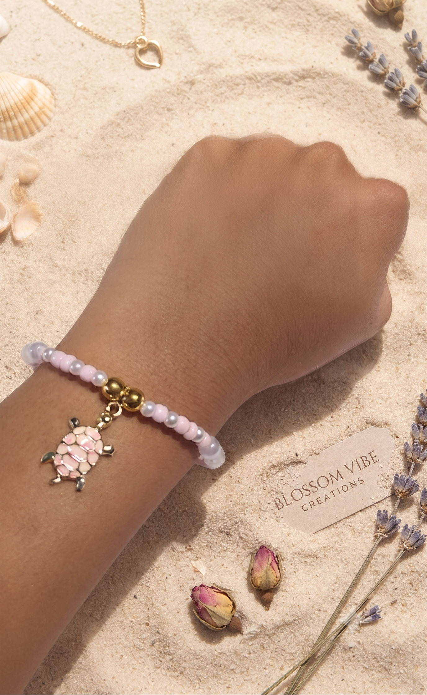 Blush Turtle Bracelet | Handmade Summer Beach Bracelet